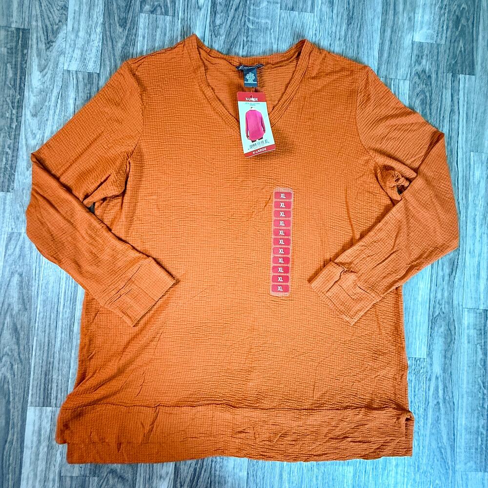 Adrianna Papell XL Auburn V-Neck Waffle Knit Tunic Top NWT $49 MSRP